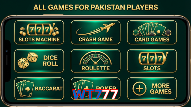 Main screen of WT777 games page for PK players